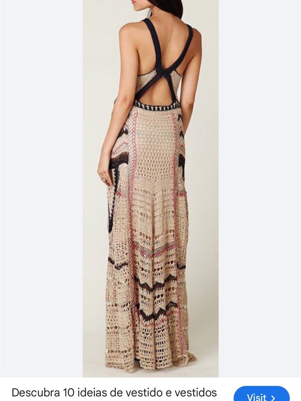 Free People Crochet Maxi Dress in Beige with Black & Navy Accents - Picture 6 of 6